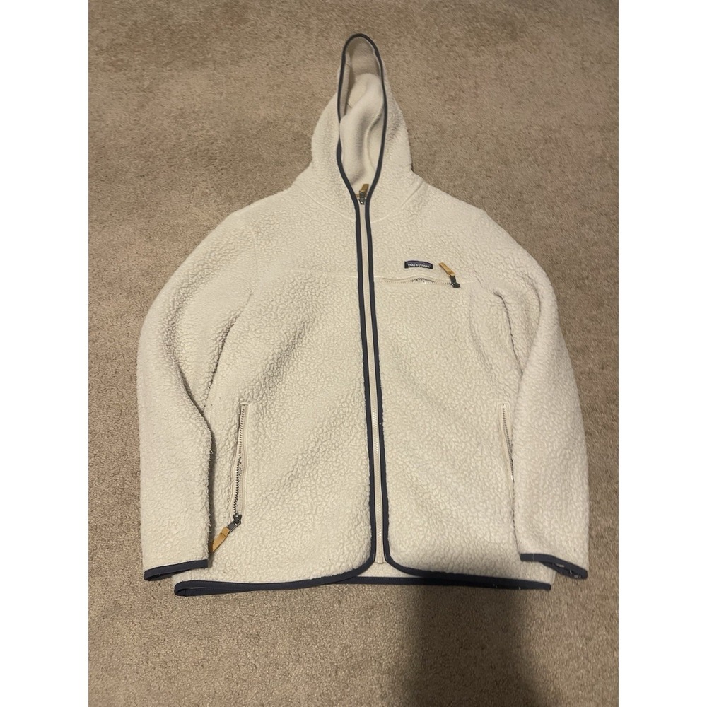 Patagonia Retro Pile Fleece Full Zip Hooded Warm Natural Beige Jacket Size Large